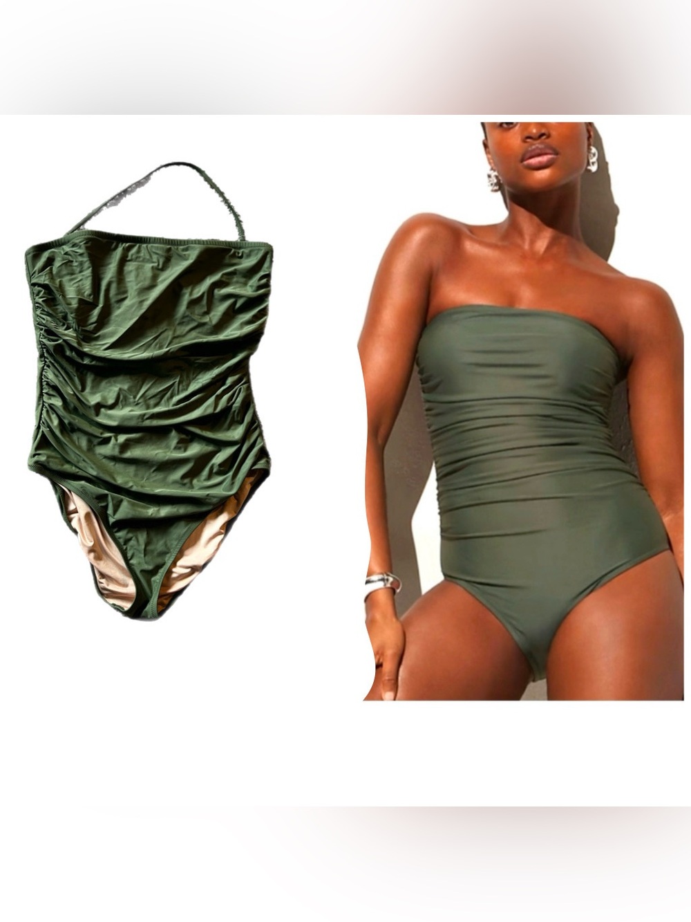 J. Crew Olive Green Ruched One-Piece Swimsuit size 16